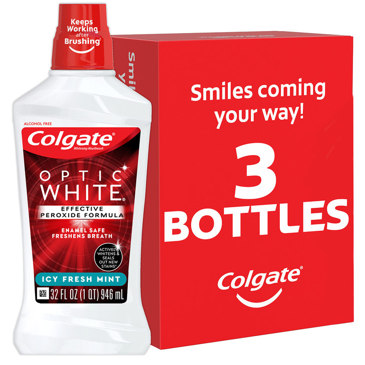 Colgate Optic White Whitening Mouthwash Fresh Mint 946mL 32 Fluid Ounce 3 Pack