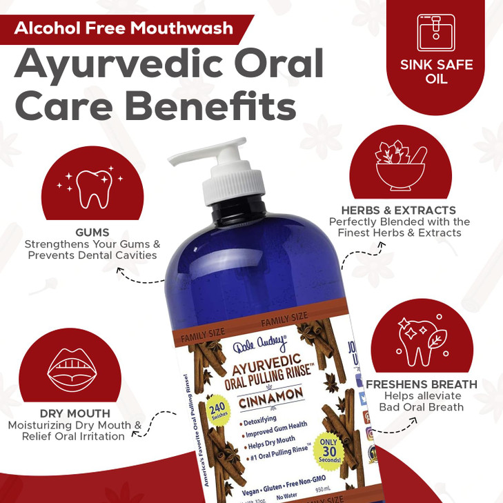 Organic Oil Pulling for Teeth and Gums Natural Cinnamon Flavored Oral Rinse Mouthwash Essential Oils for Bad Breath Ayur