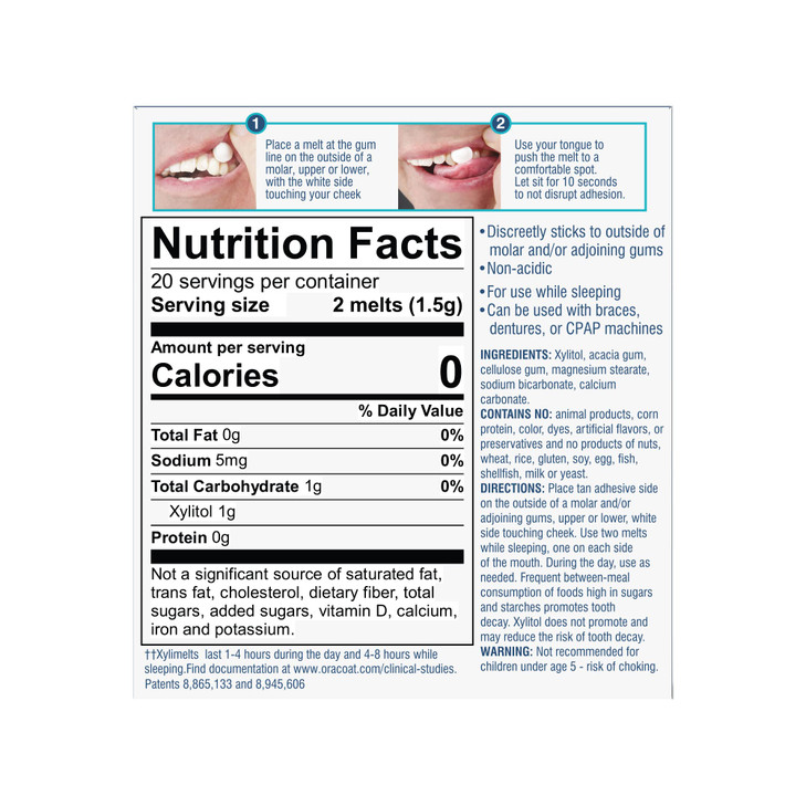 Oracoat XyliMelts for Dry Mouth Night Time or Day Moisturizing Dry Mouth Adhering Discs Sugar Free with Xylitol 40 Count