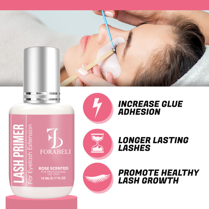 Forabeli Lash Primer for Eyelash Extensions Maximum Retention Adhesion Booster Professional Protein Remover Cleanser Pre