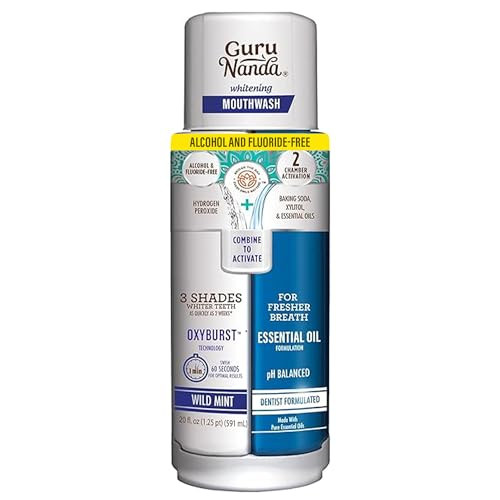 GuruNanda Teeth Whitening Dual Barrel Oxyburst Mouthwash Alcohol Fluoride Free Hydrogen Peroxide to Promote Whiter Teeth
