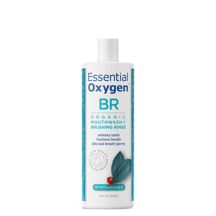 Essential Oxygen Certified BR Organic Brushing Rinse All Natural Mouthwash for Whiter Teeth Fresher Breath and Happier G