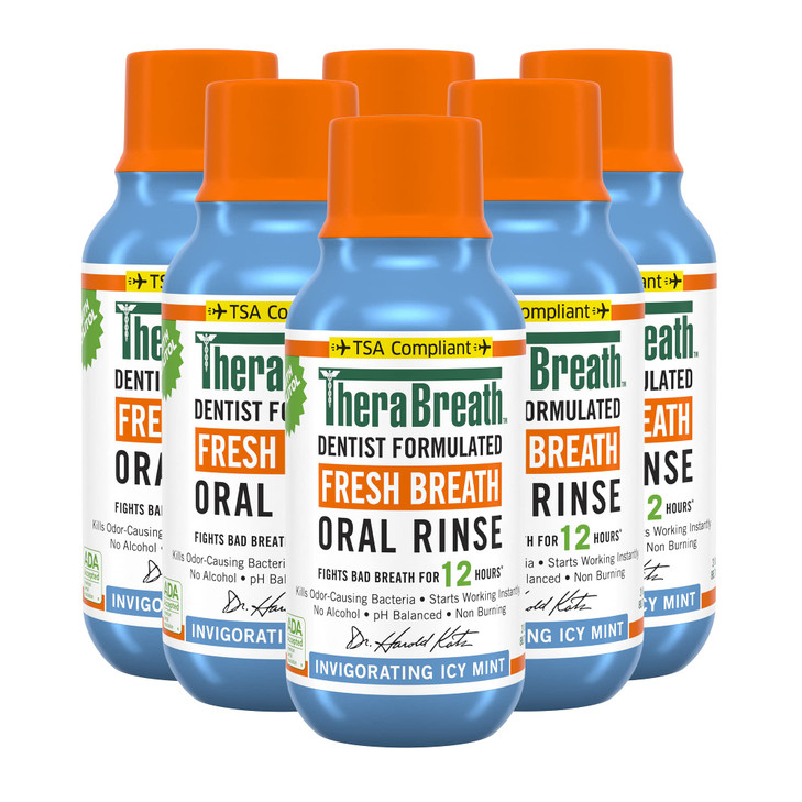 TheraBreath Fresh Breath Dentist Formulated Oral Rinse Icy Mint 3 Ounce Pack of 6