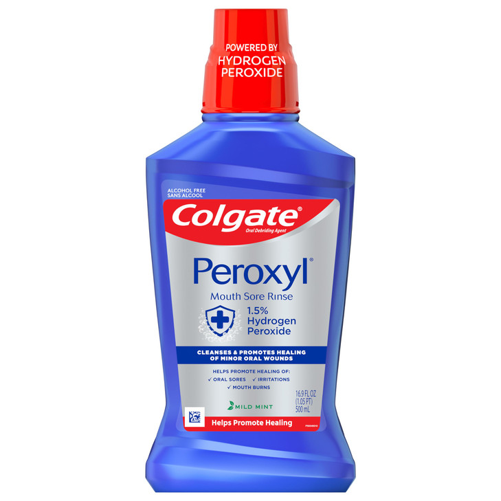 Colgate Peroxyl Antiseptic Mouthwash and Mouth Sore Rinse 15 Hydrogen Peroxide Mild Mint 500ml 169 Fluid Ounces