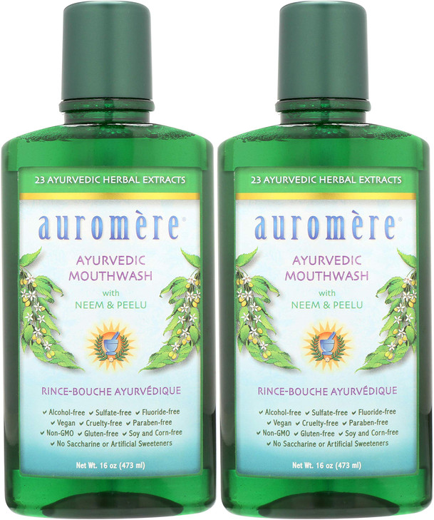 Auromere Ayurvedic Mouthwash Vegan Fluoride Free Alcohol Free Natural Non GMO 16 fl oz 2 Pack