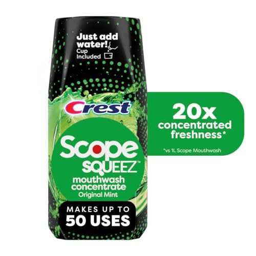 Crest Scope Squeez Mouthwash Concentrate Original Mint Flavor 50mL Bottle Equal Uses up to 1L Bottle vs 1L Scope Outlast