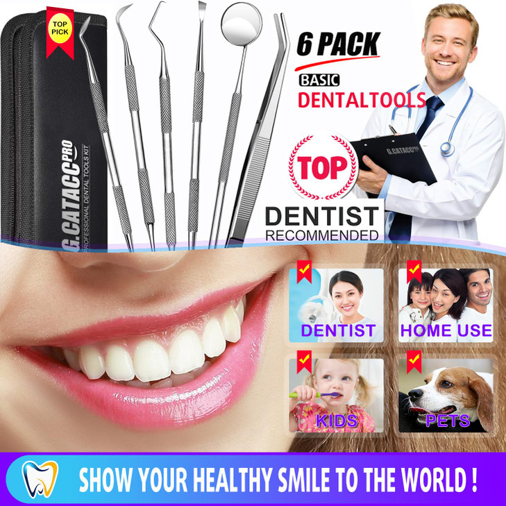 GCATACC Dental Tools Dental Pick Teeth Cleaning Tools Hygiene Kit Plaque Remover for Teeth Professional Stainless Steel