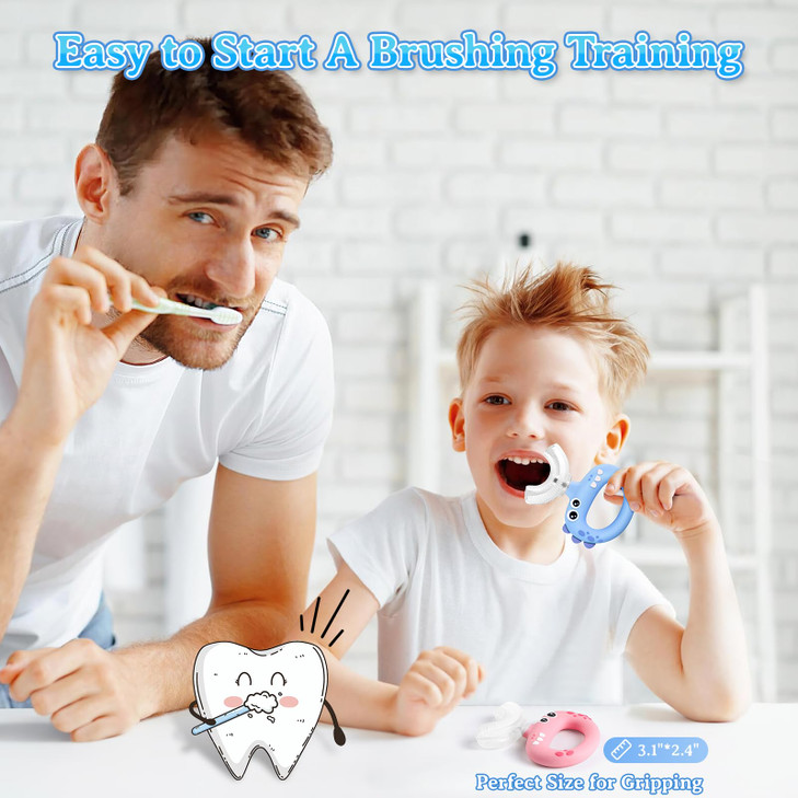SUPERZZKKE Toddler Toothbrush U Shaped for Kids Ages 12 24 Baby Toothbrush with Food Grade Soft Silicone 360 Whole Mouth