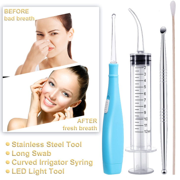 Tonsil Stone Removal Set Includes 1 Stainless Steel Tonsil Stone Removal Tool 1 Tonsil Stone Remover with LED Light 100