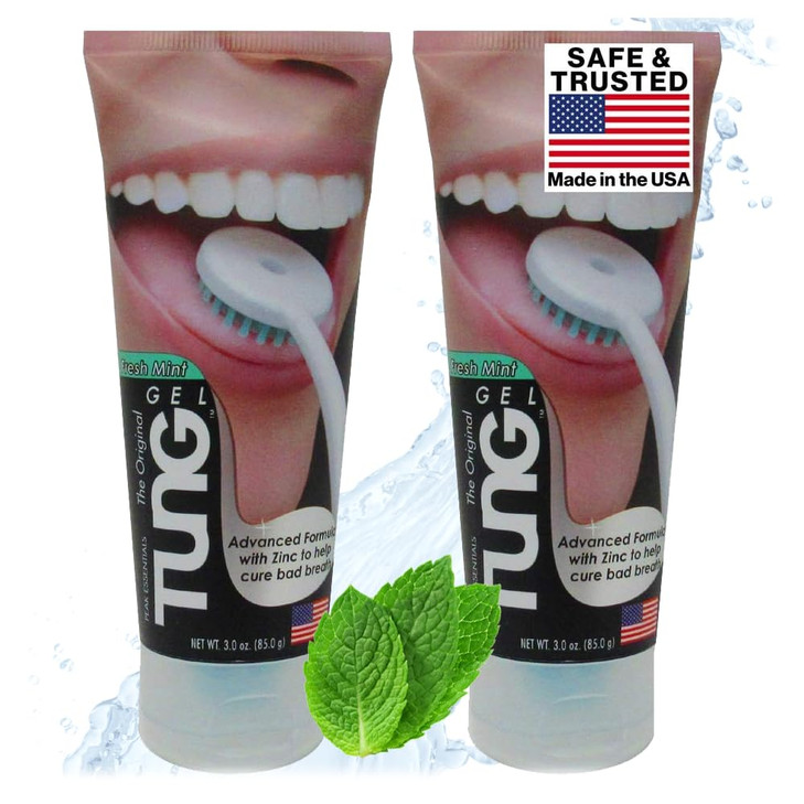 Tung Tongue Gel Fresh Mint Tongue Cleaner Paste Bad Breath Odor Eliminator Halitosis Defense BPA Free USA Made 2Pack