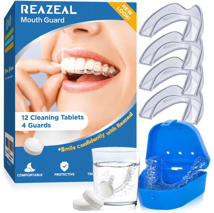 Mouth Guard for Grinding Teeth at Night Moldable Dental Guard for Sleeping Nighttime Protection for Teeth with 12 Cleani