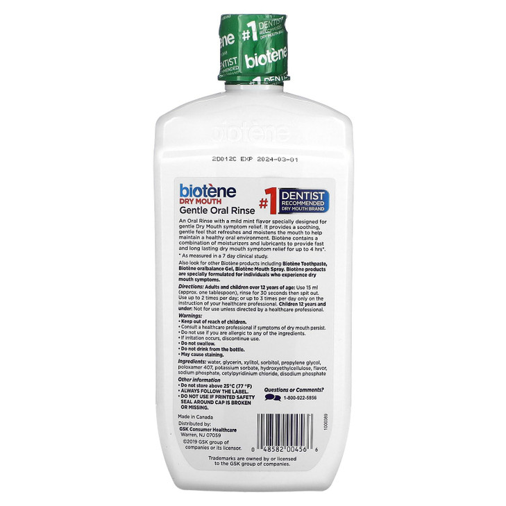 Biotene Mild Mint Moisturizing Gentle Oral Rinse AlcoholFree for Dry Mouth 16 ounce