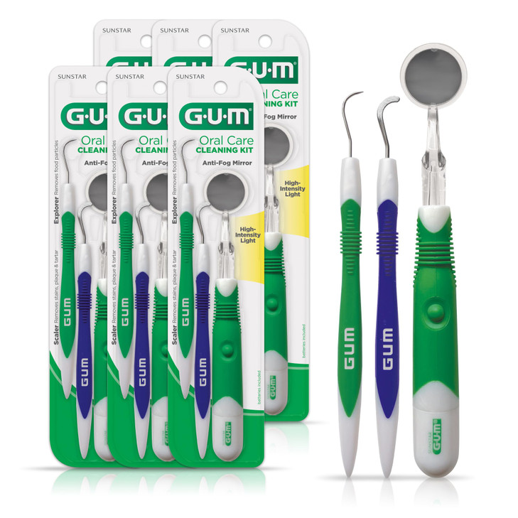 GUM Oral Care Dental Cleaning Kit Dental Mirror with Light Explorer Pick and Dental Scaler Professional Quality Stainles
