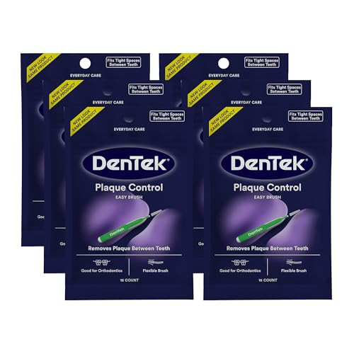 Dentek Interdental Brushes Tight 16 Count 6 Pack EasyBrush Interdental Plaque Remover with Fluoride Cleans Tight Spaces