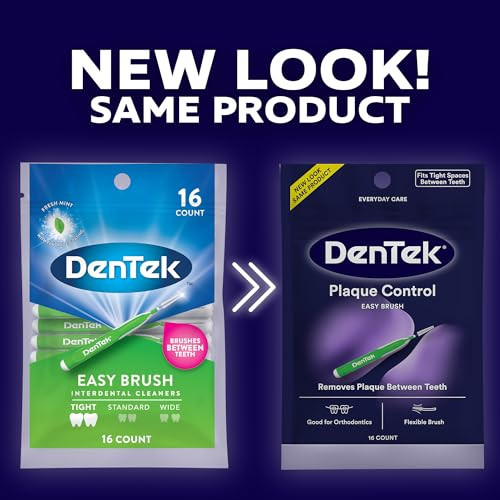 Dentek Interdental Brushes Tight 16 Count 6 Pack EasyBrush Interdental Plaque Remover with Fluoride Cleans Tight Spaces