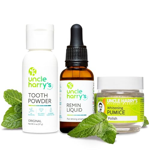 Uncle Harrys Natural Remineralization Kit with Tooth Whitening 3 Products Strengthen Weak Enamel Brighten Smile Correct