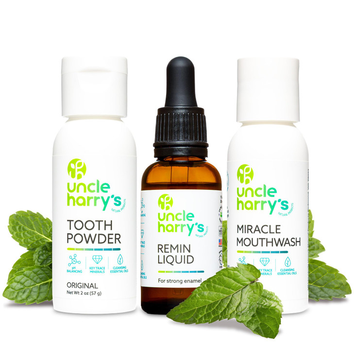Uncle Harrys Natural Remineralization Kit for Tooth Enamel Mineral 3 Products Strengthen Weak Enamel Correct Oral Care I