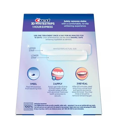 Crest 3D Whitestrips 1 Hour Express Teeth Whitening Strip Kit 20 Strips 10 Count Pack