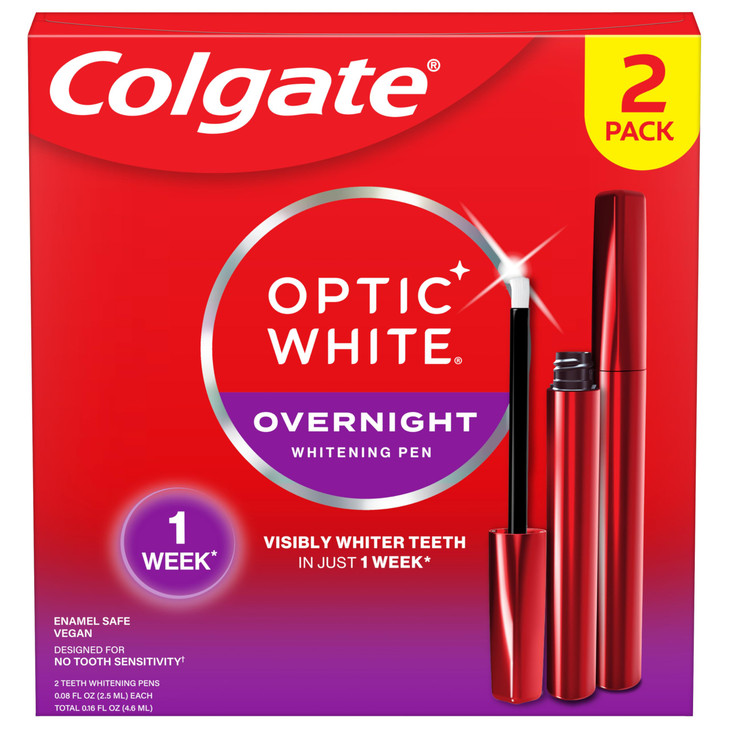Colgate Optic White Overnight Teeth Whitening Pen Enamel Safe and Vegan Teeth Stain Remover to Whiten Teeth Teeth Whiten