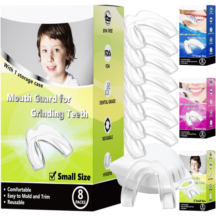 Kids Mouthguard for Teeth Grinding Pack of 8 Moldable Kids Mouth Guards for Clenching Teeth Sport Athletic Whitening Tra
