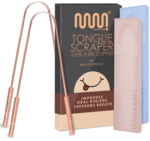 MasterMedi Tongue Scraper with Case Easy to Use Tongue Scraper for Adults Tongue Cleaner for Oral Care Hygiene Copper Se