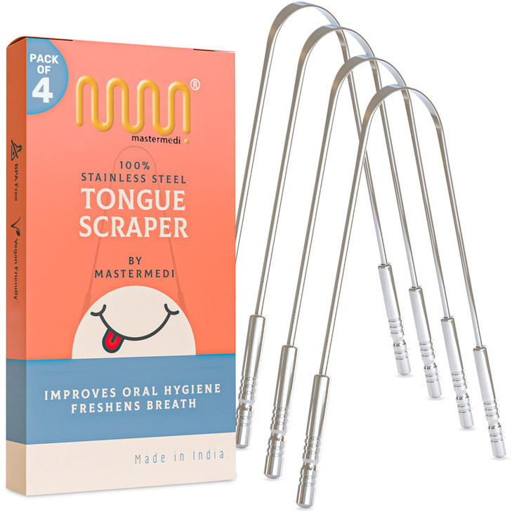 MasterMedi Tongue Cleaner Tongue Scraper Surgical Grade Stainless Steel Tongue Brush Dental Kit Professional Eliminate B