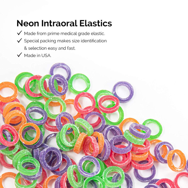 JMU Braces Rubber Bands 14 Heavy 500 Pack Orthodontic Intraoral Dental Elastics Bands NonLatex Neon Made in USA