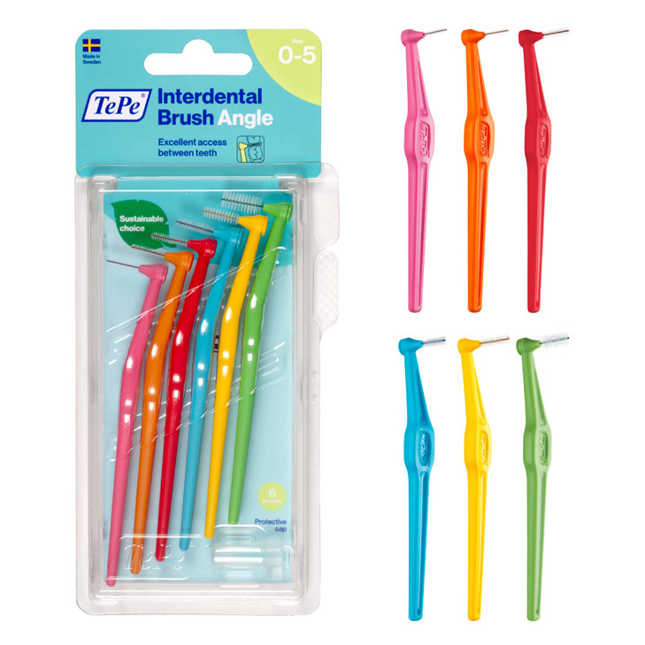TePe Pack of 6 Interdental Brush Angle Angled Dental Brush for Teeth Cleaning Multi Pack