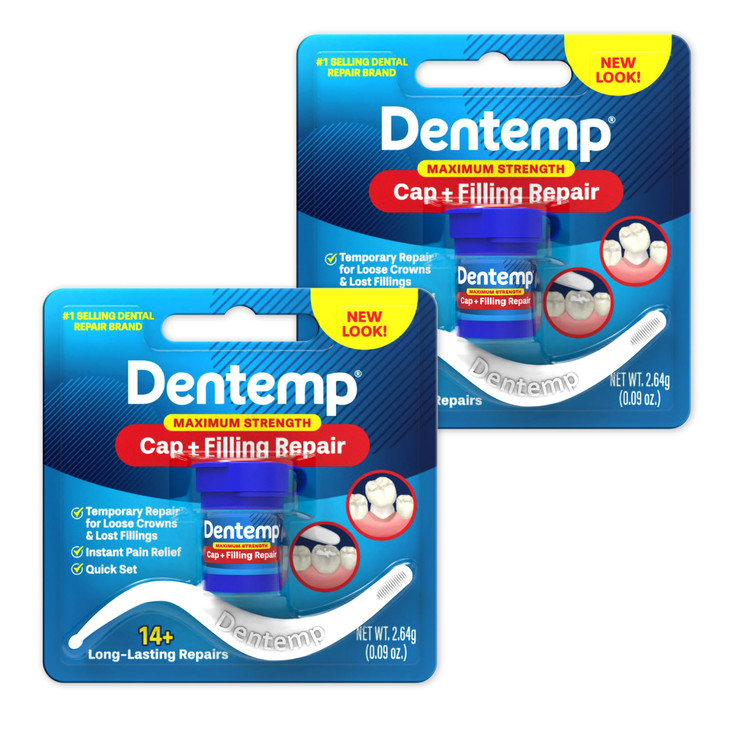 Dentemp Maximum Strength Loose Cap and Lost Filling Repair Dental Repair Kit for Instant Pain Relief Pack of 2