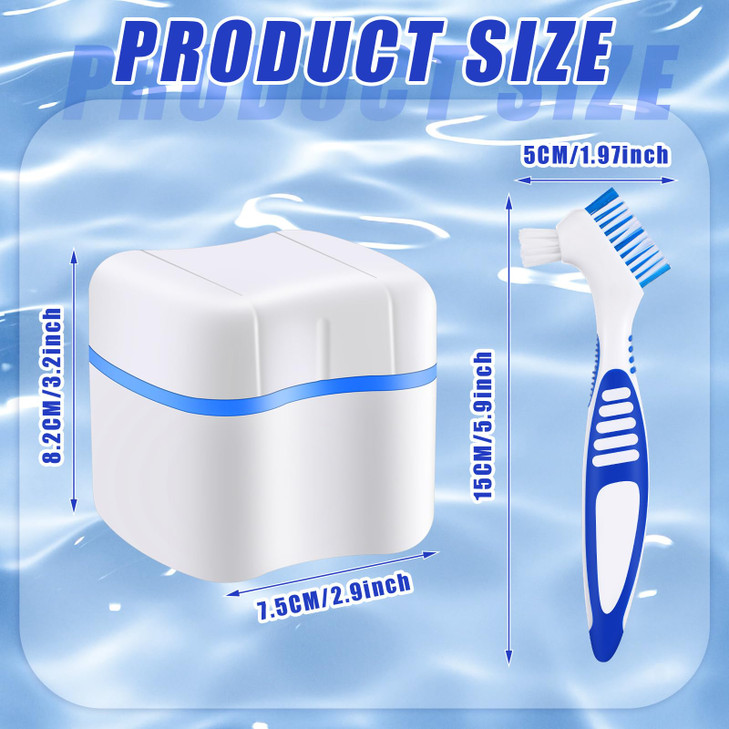 Patelai 2 Denture Cases Denture Bath Cups with 2 Denture Cleaner Brushes Retainer Cleaner Case Dentures Container Travel