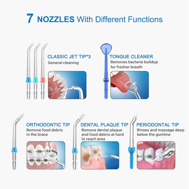 Dental Water Flosser nozzles TUREWELL 7PCS Replacement Standard and Functional Jet Tips for Family Oral Irrigator FC165