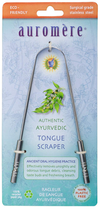 Auromere Tongue Cleaner Ancient Oral Hygiene Eco Friendly Zero Waste Stainless Steel Eliminate Bad Breath 1 Pack