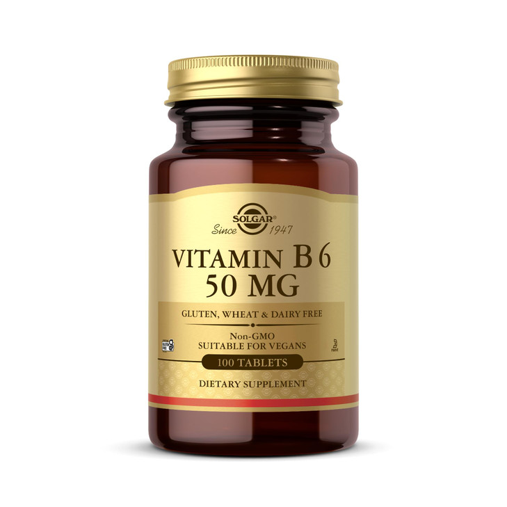 Solgar Vitamin B6 50 mg - 100 Tablets - Non-GMO, Vegan, Gluten Free, Dairy Free, Kosher, Halal - 100 Servings