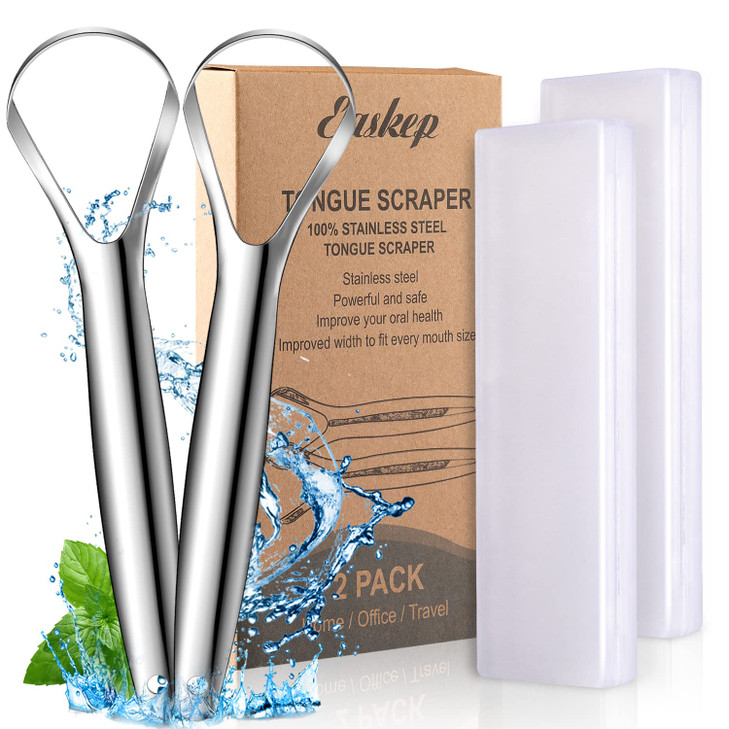 Tongue Scraper 2 Pack Widehead Tongue Cleaner with Nice Carrying Box Easkep 100 Stainless Steel Tongue Scrapers Cleaners