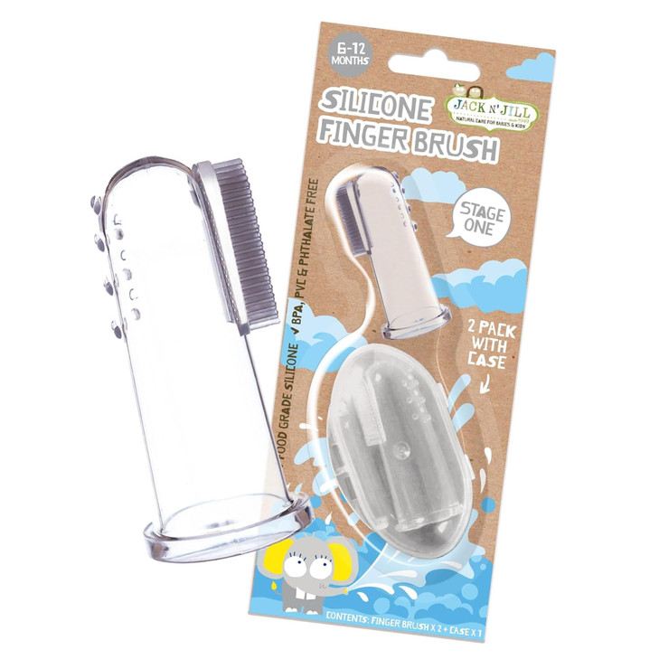 Jack N Jill Stage 1 Silicone Finger Toothbrush Baby Toothbrush 6 to 12 Months Baby Oral Cleaner Travel Size Two Brushes