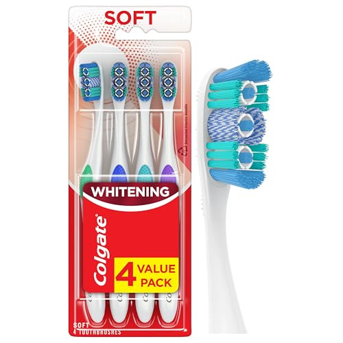Colgate 360 Optic White Whitening Toothbrush Adult Soft Toothbrush with Whitening Cups Helps Whiten Teeth and Removes Od