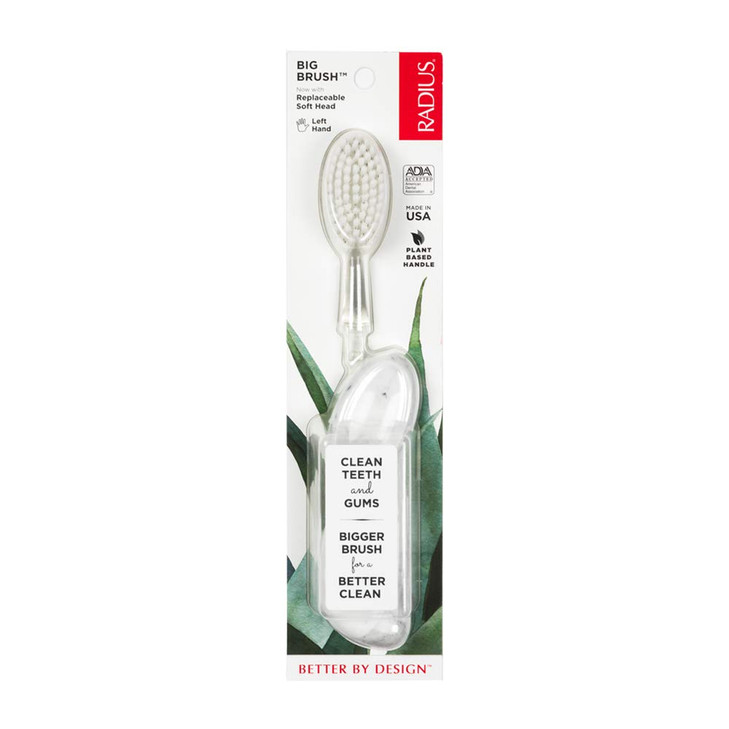 RADIUS Toothbrush Big Brush with Replaceable Head Left Hand Soft in Marble BPA Free and ADA Accepted Designed to Improve