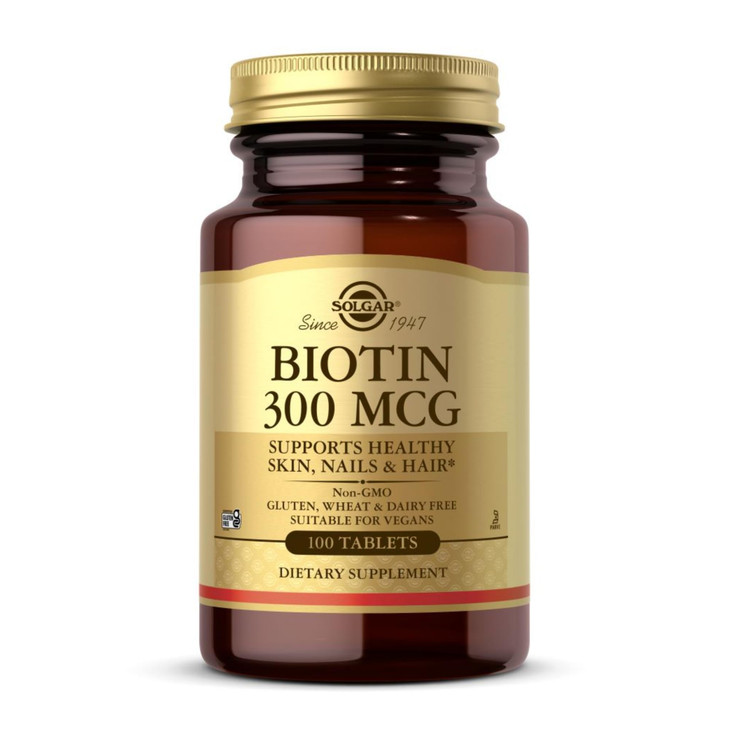 Solgar Biotin 300 mcg - 100 Tablets - Supports Healthy Skin, Nails & Hair - Non-GMO, Vegan, Gluten Free, Dairy Free, Kosher - 100 Servings online at globaldelivered