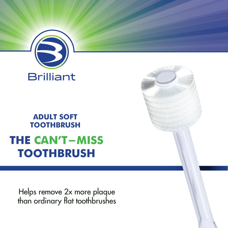 Brilliant Oral Care Adult Toothbrush with Soft Bristles Round Head and AllAround Clean for Teeth and Gums Clear 1 Pack