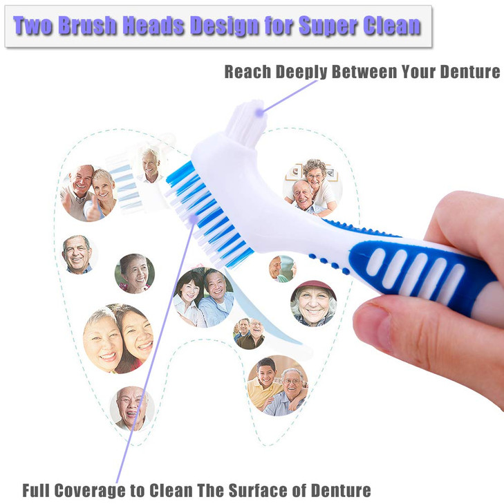 4 Pcs Denture Brushes with Double Sided Denture Cleaning Brush Heads for Denture Care 4Pcs