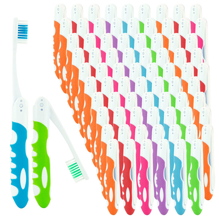 Lingito Bulk Travel Toothbrush Folding Built in Toothbrush Cover Individually Wrapped Camping Hiking 25 Pack Medium