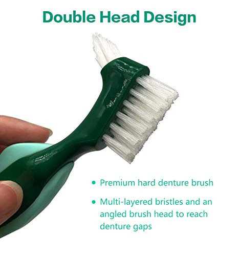 Ocircle Premium Hard Denture Brush Toothbrush White Carrying Case MultiLayered Bristles Portable Denture Double Sided Br