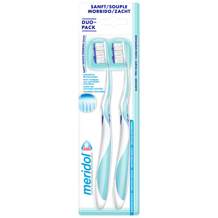 meridol Toothbrush Gum Protection Soft Pack of 2 Manual Toothbrush for Gentle Cleaning of Teeth on The Gum Line
