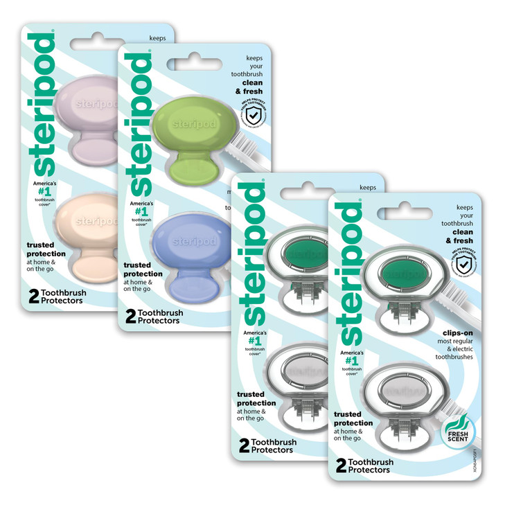 Steripod ClipOn Toothbrush Protector Exclusive Multi Color 2 Count Pack of 4