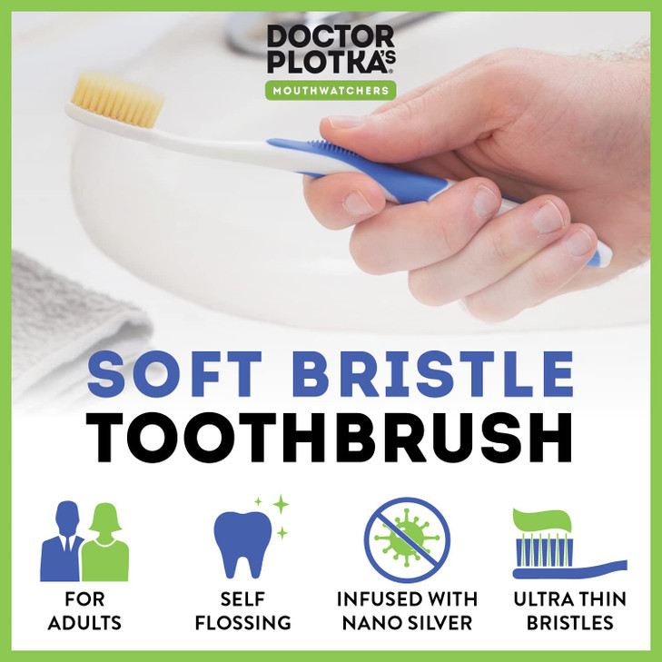MOUTHWATCHERS Soft Flossing Toothbrushes for Adults Value 6 Pack Ultra Clean Manual Toothbrush Set for Sensitive Teeth G