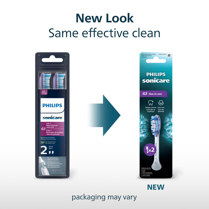 Philips Sonicare G3 2in1 Plaque Removal Gum Care Brush Heads Genuine Replacement Toothbrush Heads White 2 Pack HX905265