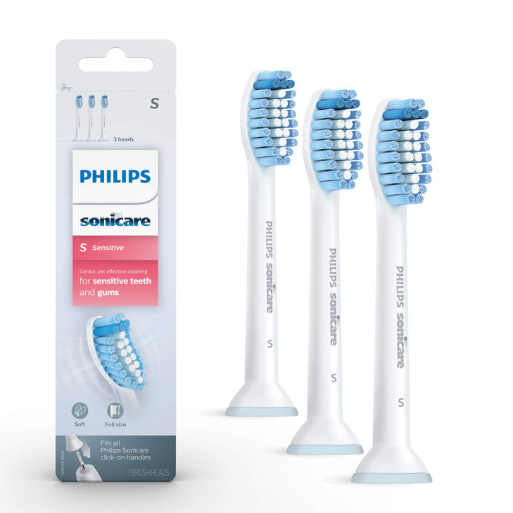 Philips Sonicare Genuine Sensitive Replacement Toothbrush Heads for Sensitive Teeth 3 Brush Heads White HX605364