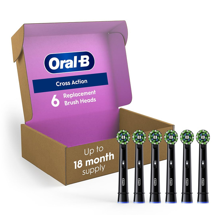OralB Cross Action Replacement Brush Heads for an OralB Electric Toothbrush Pack of 6 Black