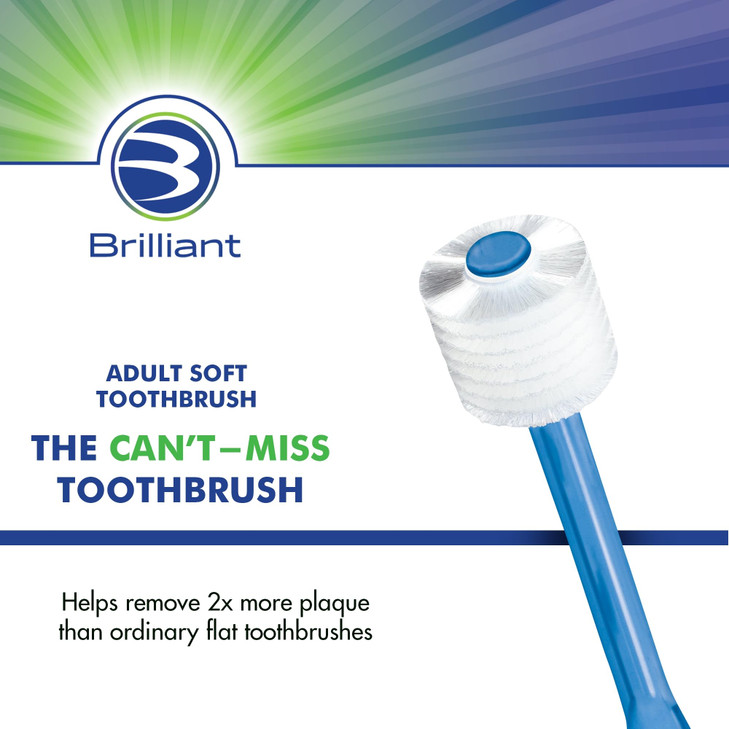 Brilliant Oral Care Adult Toothbrush with Soft Bristles Round Head and AllAround Clean for Teeth and Gums Blue 3 Pack
