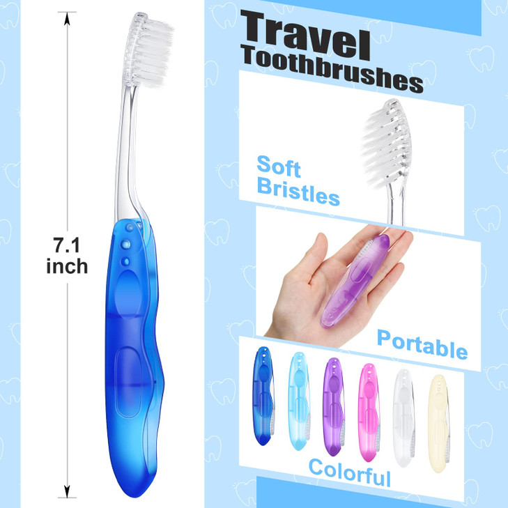 Nuogo 100 Pack Travel Folding Toothbrushes Bulk Portable Pocket Toothbrush Travel Accessories in 6 Colors for Kids Adult